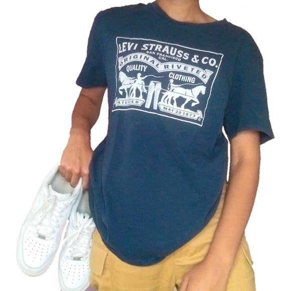 Levi two horse L blue and white graphic relaxed fitting tee - Picture 1 of 3